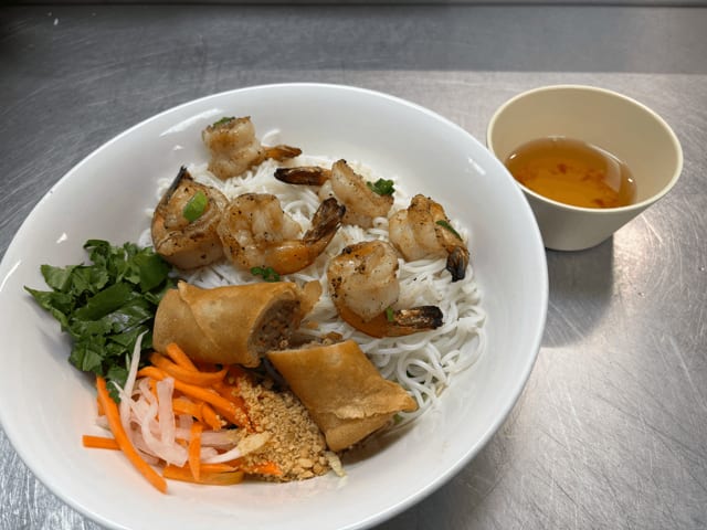 Grilled Shrimp & Egg Roll Bowl.