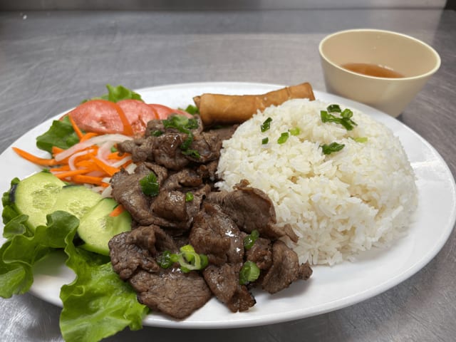 Grilled Beef & Egg Roll Plate.