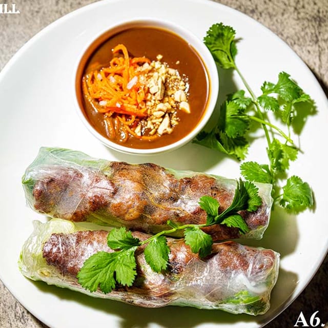 Grilled Pork Spring Rolls.