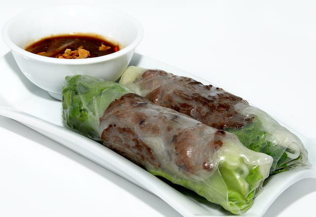 Grilled Beef Spring Rolls.